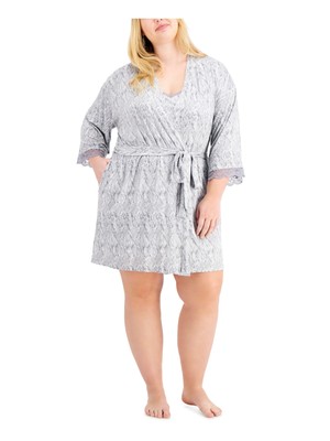 

INC Intimates Серый халат с карманами и рукавами 3/4 с животным принтом Plus