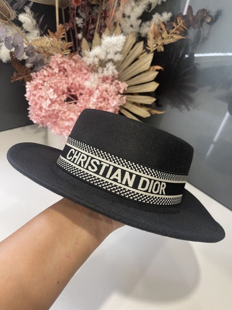 Christian Dior Black Boater Hat 