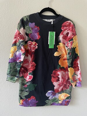 NWT MOLO Cyrella Sweatshirt Dress Black w Roses Floral Art Sz 9/10 Girls 134/140