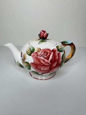 Vintage Floral Teapot Hand Painted Rose Design Porcelain Tea Pot