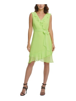 

Женское зеленое вечернее платье с запахом до колена DKNY с рукавами-крылышками, Зеленый