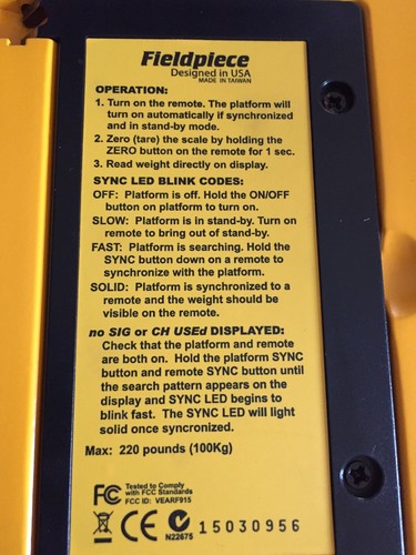 Fieldpiece Refridgerant Scale Sr2 Complete Used 1 Time