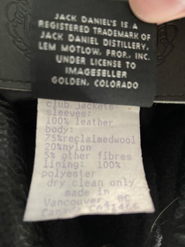 Jack Daniels Old No 7 Brand  Leather And Wool Jacket Size XXL