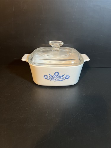 Vintage Corning Ware white with blue flower design and lid A
