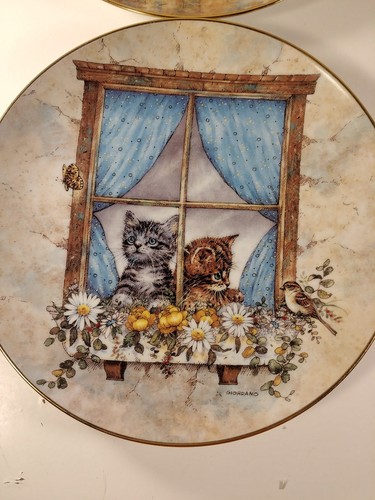 Knowles 8in Cat Plates Collectors 1990s Giordano Art Lotx4