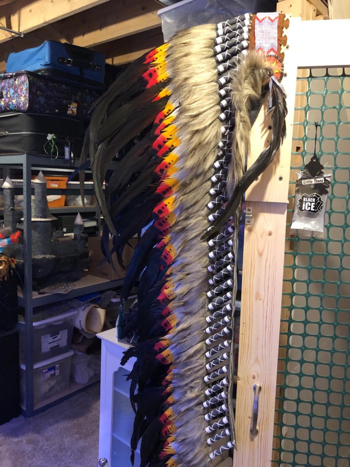 Pre-owned Handmade Native American Indian Inspired Feather Headdress Tribal Halloween Costume Props In Multi-color