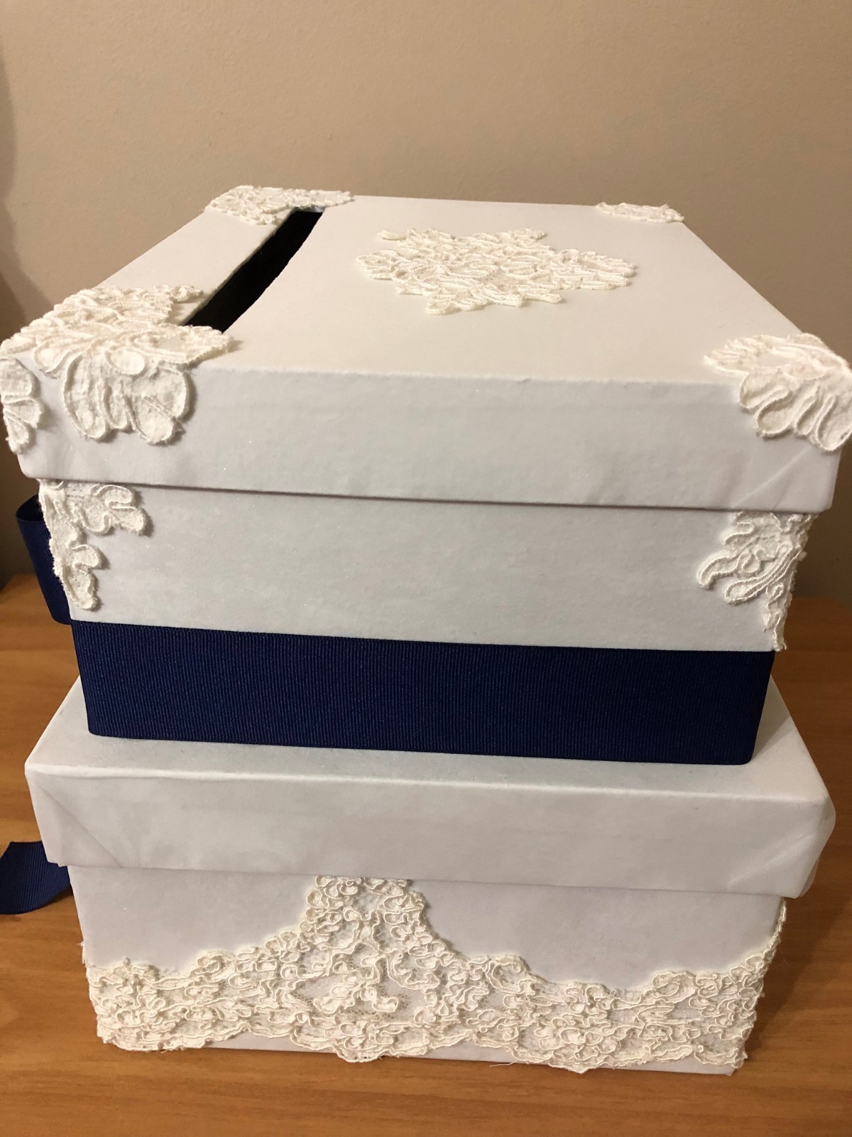 Handmade Elegant Custom Wedding Gift Card Box - - Navy Blue & White