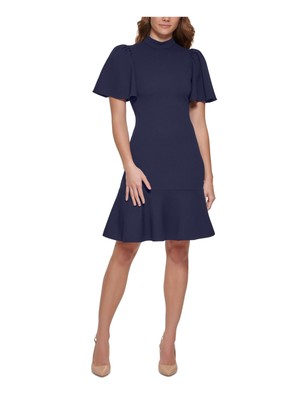 CALVIN KLEIN Womens Navy Unlined Flare Sleeve Flounce Hem Sheath Dress 6