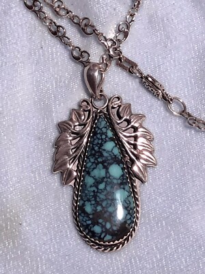 Sterling Pendant Natural Cloud Mountain Turquoise, 16.5  Chain, AK Clasp