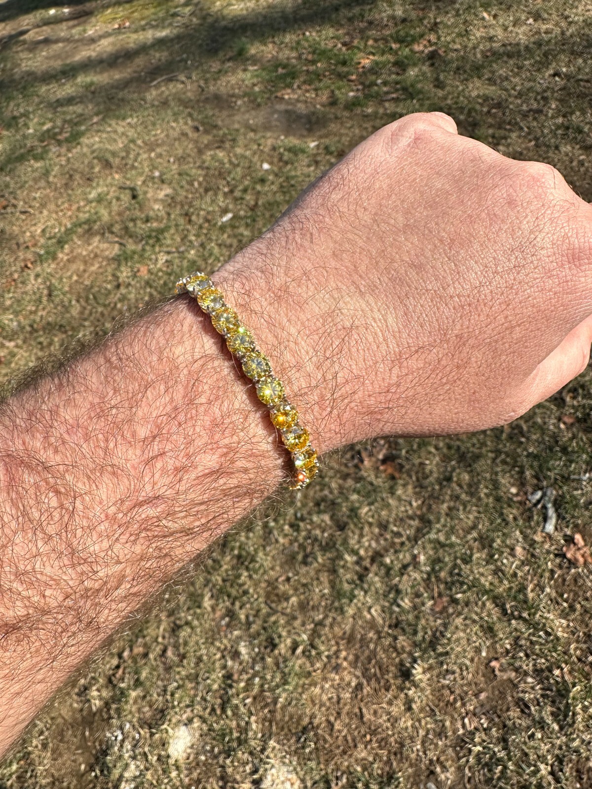 Pre-owned Silver Real Iced Canary Yellow Moissanite 7mm Tennis Bracelet 925  Diamond Tester