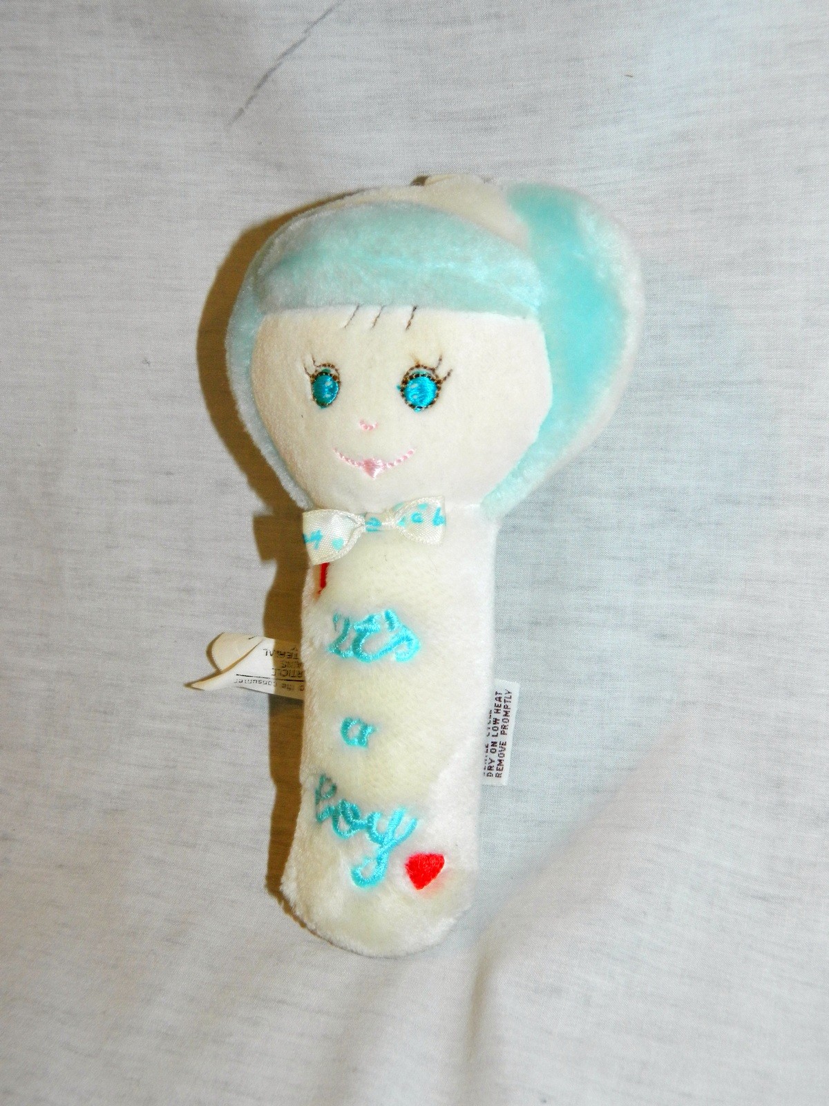 VTG BABY GUND  Rattle Plush It's a Boy white and Blue 7