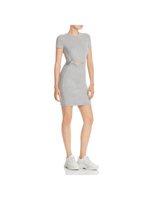 

ALEXANDER WANG Женское серое короткое платье-футляр с короткими рукавами и закрученной передней частью, Серый