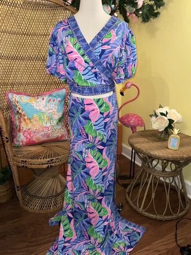 Pre-owned Lilly Pulitzer Sailynn Maxi Set Beleaf In Yourself $258 Size Xl In Multicolor