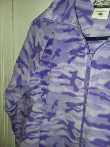 Columbia girls youth fleece jacket pockets zipper front camouflage purple 14/16
