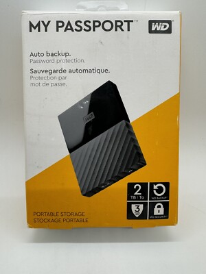My PASSPORT 2 TB WD, Auto Backup, Password Protection  New Open Box, Never Used.