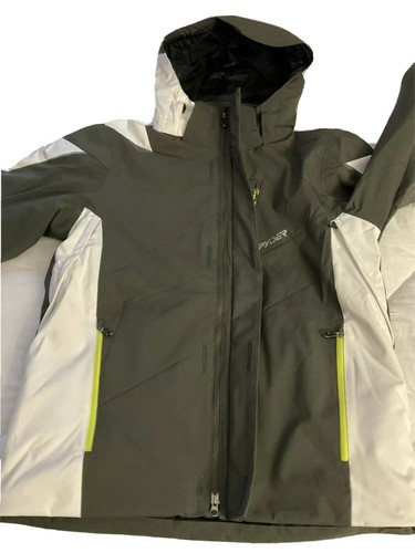 Pre-owned Spyder Nwt- Men's Chambers,gore-tex Insulated Ski Jacket,logo,m,white/dark Green In White & Dark Green