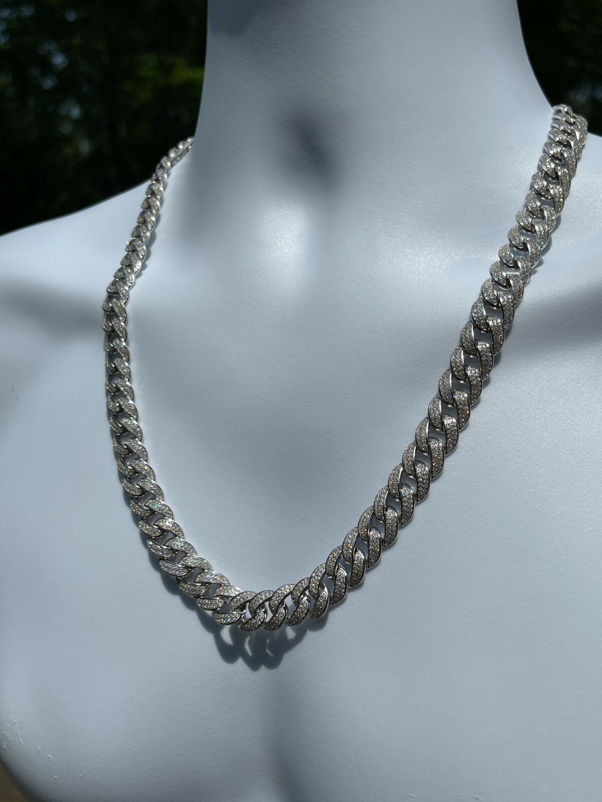 Pre-owned Silver Mens Miami Cuban Link Chain Real Iced Moissanite - Passes Tester 12mm In