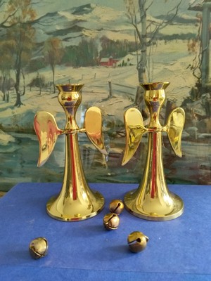 Harmony Brass Solid Brass Set of 2 Angel Wings Candle Holders 4.5''