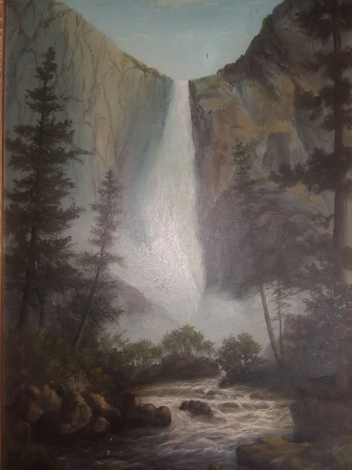 19th century Yosemite painting oil on board BRIDAL VEIL FALLS