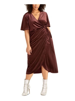 

RACHEL RACHEL ROY Женское бордовое платье миди с запахом и короткими рукавами Plus, Burgundy
