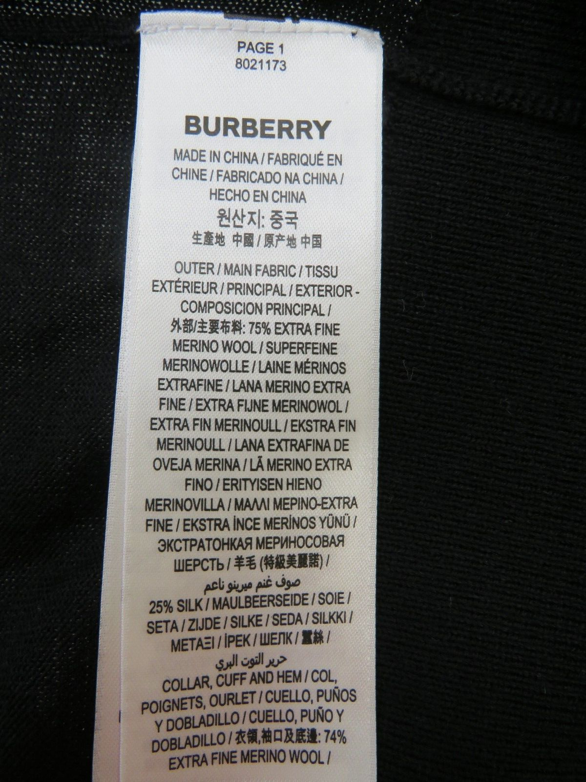 BURBERRY BURBERRY BLACK NABUNA LOGO CUFF MERINO WOOL SILK TURTLENECK PULLOVER SWEATER L