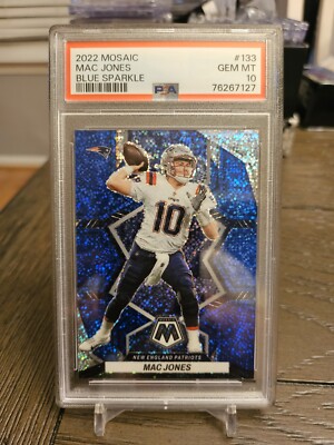 2022 Mosaic Mac Jones Blue Sparkle SSP!    PSA 10 Pop 3 