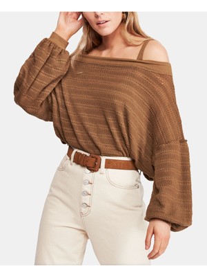

FREE PEOPLE Женский коричневый свитер с открытыми плечами и квадратным вырезом с длинными рукавами