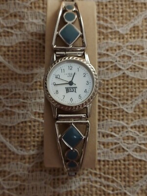 LA Express WEST Watch Women  Silver Tone Round Dial Faux Turquoise New Battery