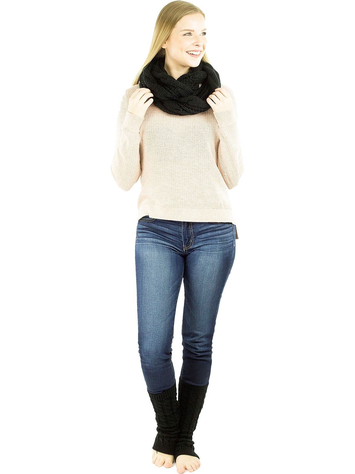 Exotic Identity Women's Cable Knit, 2 Piece 'Flurry' Gift Set - Infinity Scar