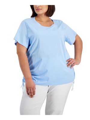 

CALVIN KLEIN Женская голубая футболка с рюшами и короткими рукавами Plus, Light blue