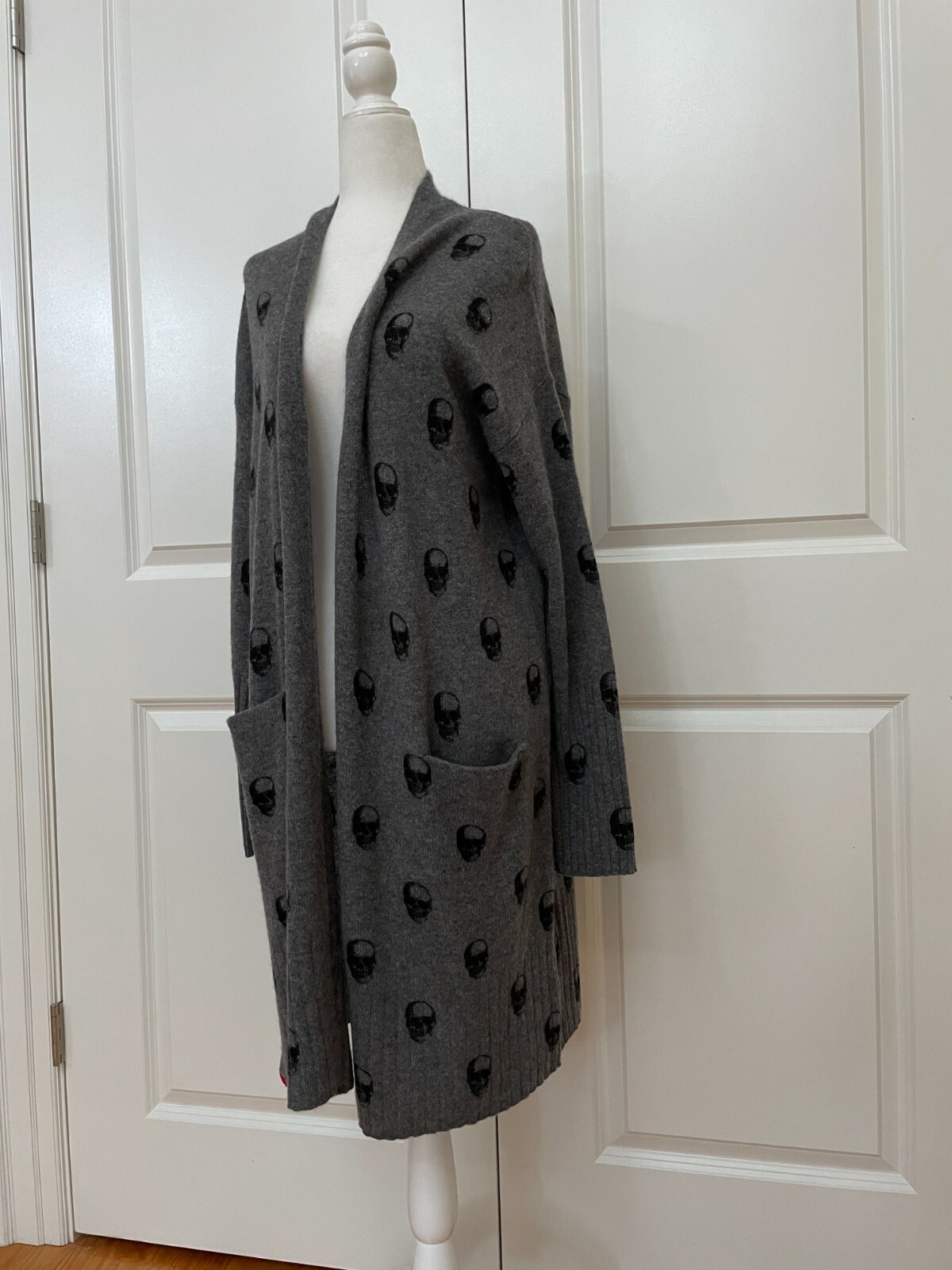 Pre-owned 360cashmere Brand Skull-print Cashmere Cardigan From 360 Cashmere Gray Size S