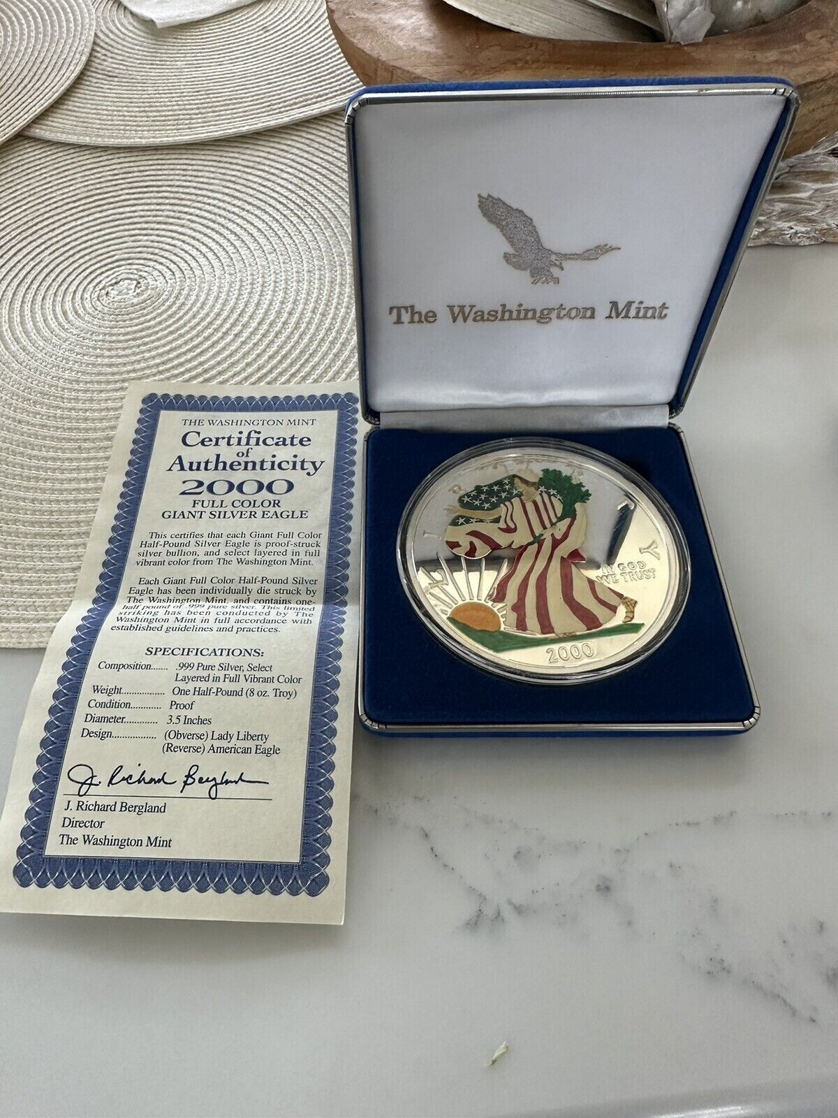 コレクション 2000 Giant Siiver Eaglc Half pound 00541 Rare Washington Mint 2000 Giant Silver Eagle Colorized Half