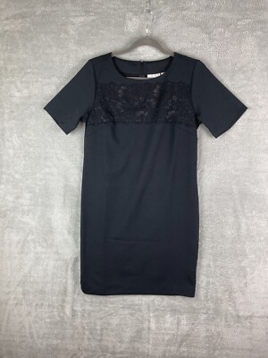 Joan Rivers Dress Petite 8P Black Classic Little Black Dress with Lace Detail