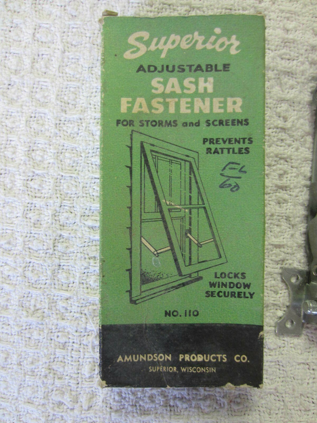 NOS~VTG Superior No 110 Adjustable Storms & Sceens Sash Fastener Original Box