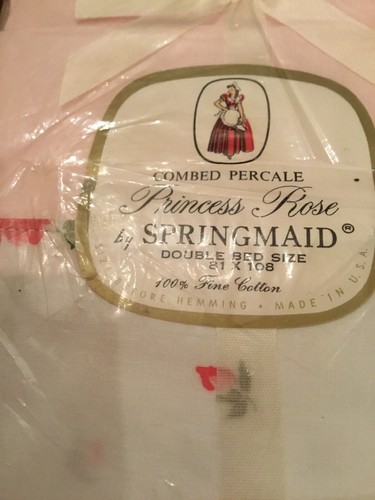 Vintage Springmaid Percale Full Double Bed Flat Sheet 81x108 Princess Rose NEW