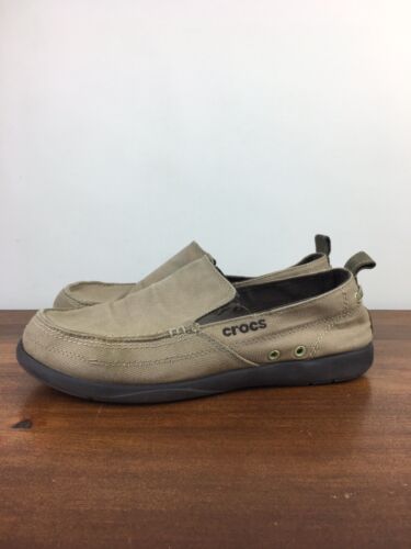 Crocs Walu Slip-On Loafers 11270 Khaki/Brown Canvas Slip On Shoes Men’s Size 11
