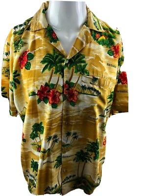 Barbados Men Hawaiian Camp Shirt 100% Polyester Lounge Button Up Large L