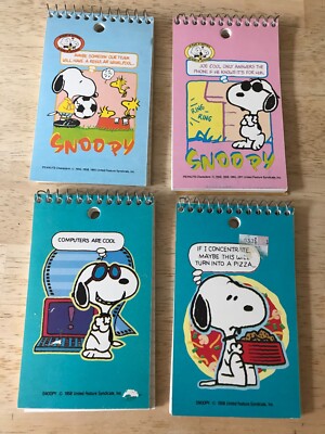 Lot of 4 NEW Vintage 1990 Snoopy 3x5 Notepad/Memo Pad Spiral 60 pages Plymouth