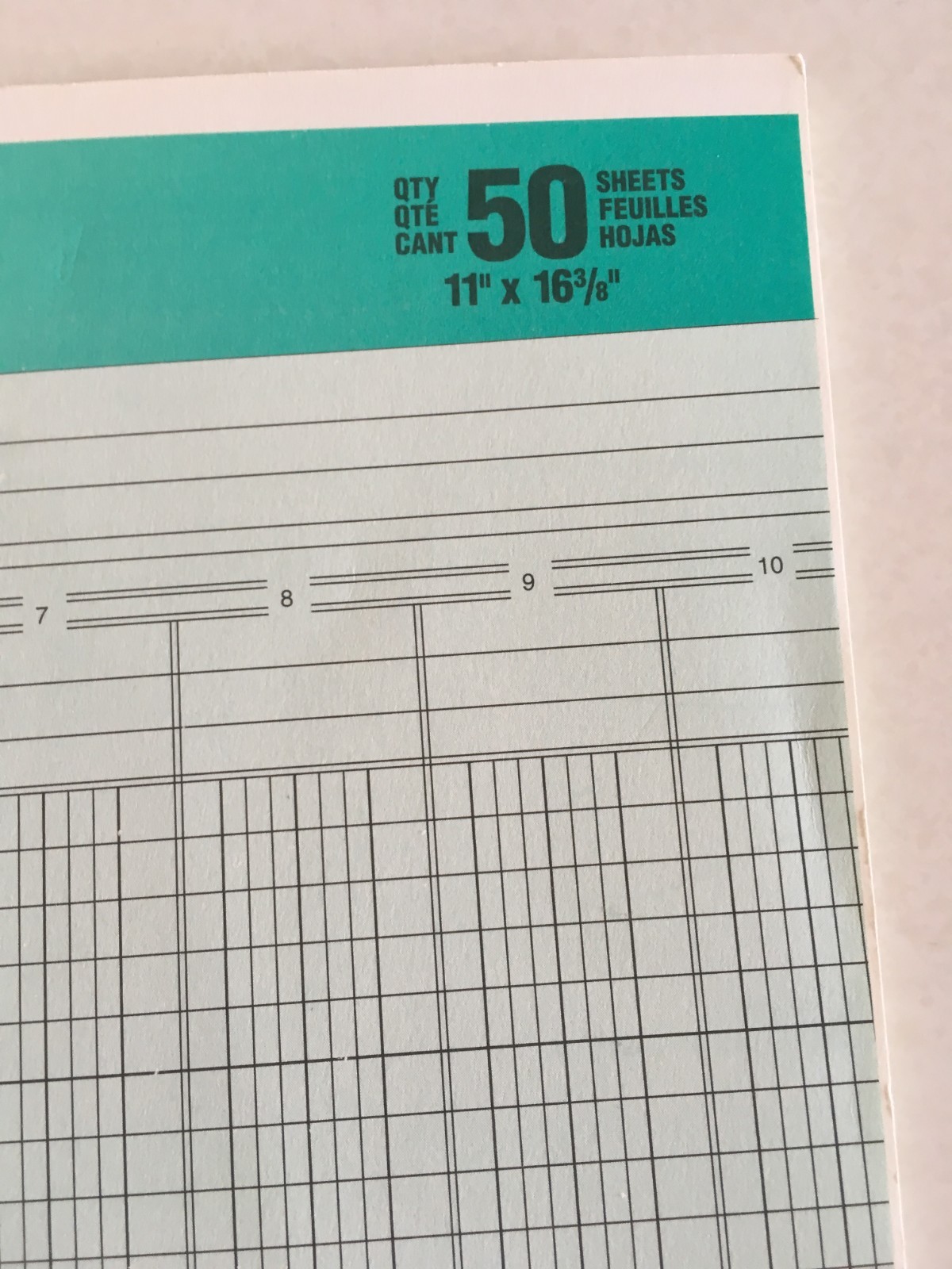 Wilson Jones G7213A Columnar Pad 13 Column Green Tint 11 x 16-3/8