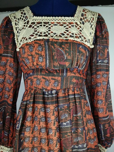 VTG GUNNE SAX Jessica San Fran Dress Prairie Hippie Boho Long Crochet Lace 7 S