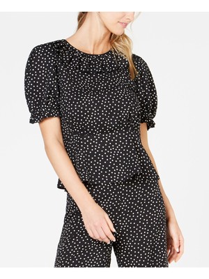 JILL JILL STUART Womens Black Ruffled Short Sleeve Jewel Neck Blouse XL