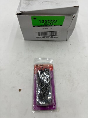 (1) Box of 5 - Hillman 122553 Bright Steel 17 ga. x 1 in. Wire Nails 2 oz.