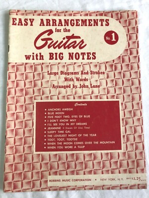 EASY ARRANGEMENTS FOR THE GUITAR #1 W/BIG NOTES LARGE DIAGRAMS & STROKES W/WORDS