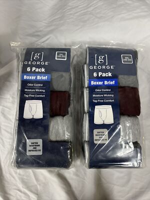 GEORGE Mens Sz 3XL(48-50) Cotton Boxer Brief 6Pack Odor Control Tagfree Lot Of 2