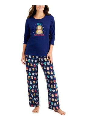 

FAMILY PJs Женская синяя футболка на резинке Верх Прямые брюки Пижамы, Синий
