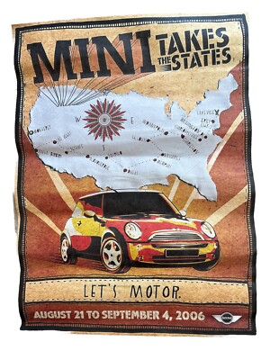 Mini Takes The States 2006 Poster  Let s Motor  Cooper Logo USA Map Destinations