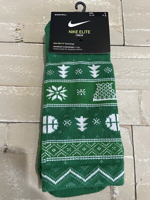 Men's Nike Elite Crew Basketball Christmas Green Socks SX7866 Size XL (12-15)