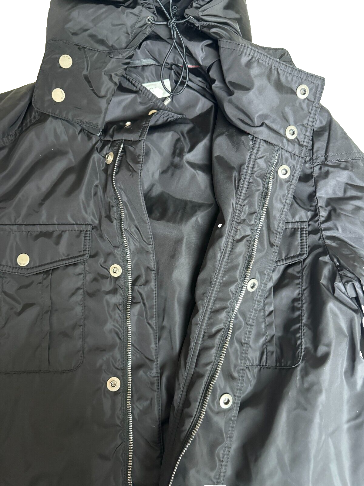 Pre-owned Gucci Authentic Men's Uniform  Black Polyamide Shell Hooded Jacket - Size: 48