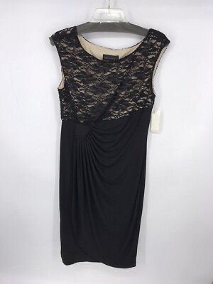 Connected Apparel Black Lace Dress Size 12 Faux Wrap Sequins Sleeveless NWT