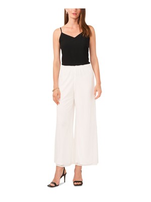 MSK PETITES Womens Ivory Mesh Lined Elastic Waist Wide Leg Pants Petites PXXL